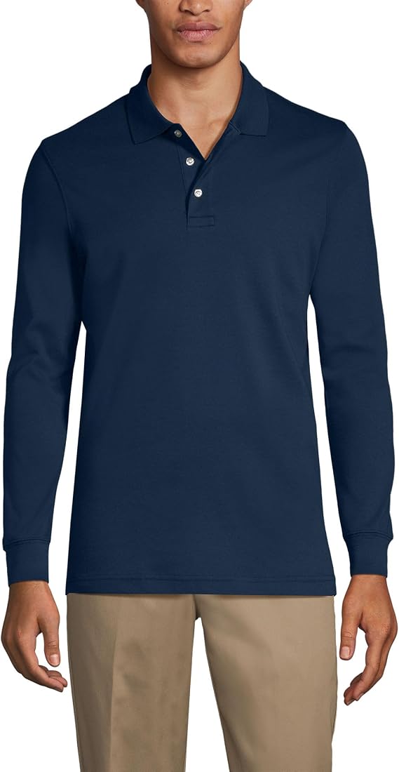 Lands' End School Uniform Men's Long Sleeve Interlock Polo Shirt