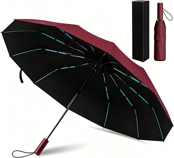 Windproof Travel Umbrella, Folding Automatic with UV Protection
