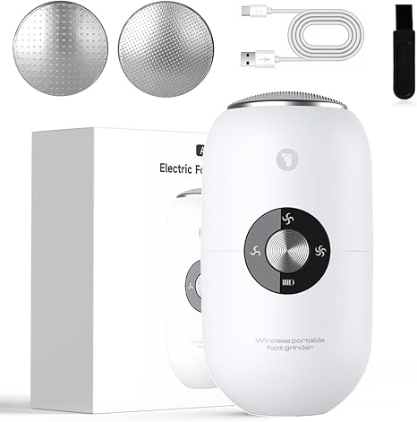 Electric Callus Remover with 2 Reusable Stainless Steel Grinding Heads Effective Against Dead Skin Strong Calluses and Cracked Dry Feet
