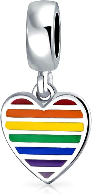 Inspiration LGBTQ Heart Dangle Charm Bead for Bracelet .925 Sterling Silver