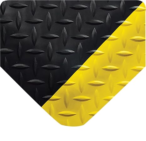 Wearwell 495.1516x4x12BYL Diamond-Plate Select UltraSoft Mat, 12' Length x 4' Width x 15/16" Thick, Black with Yellow