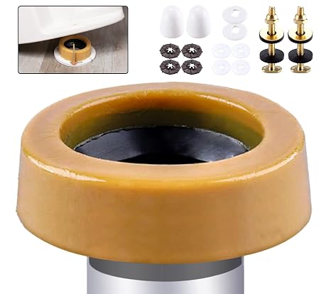 Extra Thick Toilet Wax Ring Replacement Kit with Bolts & Caps, 1.6'' Thick | for Deep Flanges, Fits 3'' or 4'' Lines, Sealing Toilet Bowl to Flange, Seals Odors and Leaks, For DIYers and Pros