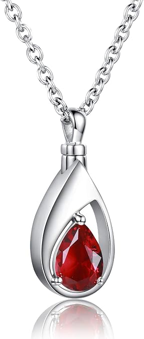 Sariel 925 Sterling Silver Teardrop Cremation Necklace for Ashes | CZ Opal Birthstone Keepsake Urn Pendant Necklace Memorial Jewelry Gifts