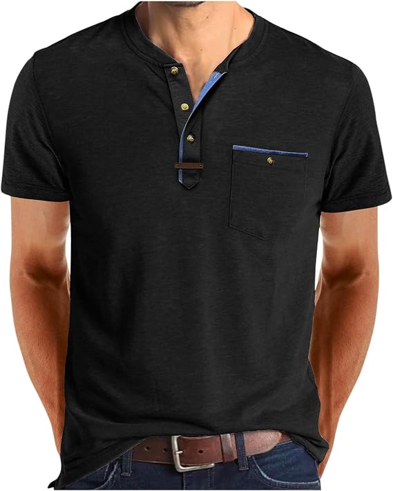 Men's Casual Shirts Casual Stylish Short Sleeve V Neck Buttons Henley Tops Loose Fit Solid Business Beach Shirts