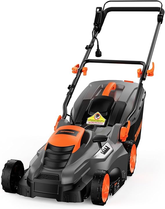 DOVAMAN 13 Amp 16" Lawn Mower, 98% Collection w/13.2-Gallon Bag | 5-Position Height Adjustment, 3Step Quick Vertical Fold Storage, 2-in-1 Mulching & Bagging, Corded Lawn Mower for Your Garden