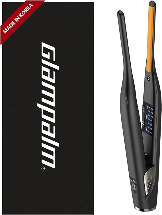 GLAMPALM Stiletto Hair Straightener 0.3" Pencil Ceramic flat iron Infused with Vita C, Korea's No.1 Professional Salon Tool for Short Hair, Dual Voltage, 7 Heat Setting(150450), 10s Heat-Up (GP141)