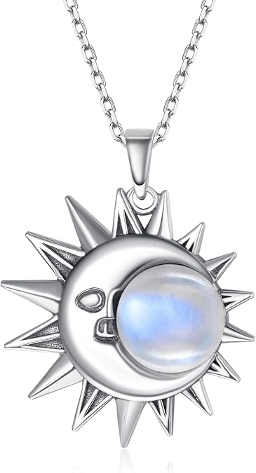 Sterling Silver Moon Sun Pendant Necklace for Women Moonstone Necklace Sun and Moon Necklace Gift for Her