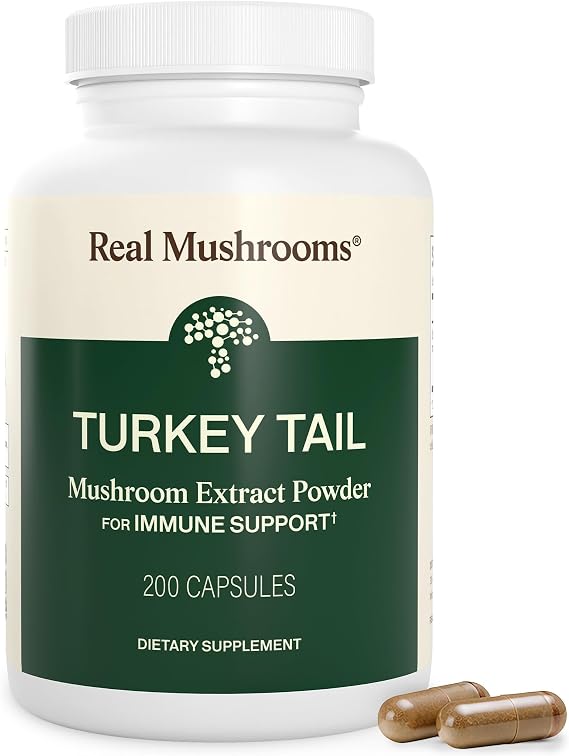 Real Mushrooms Turkey Tail Capsules Organic Mushroom Extract for Daily Wellness, Gut Harmony, Energy Support Vegan, Non-GMO, No Fillers Turkey Tail Extract 200 Count Mushroom Supplement