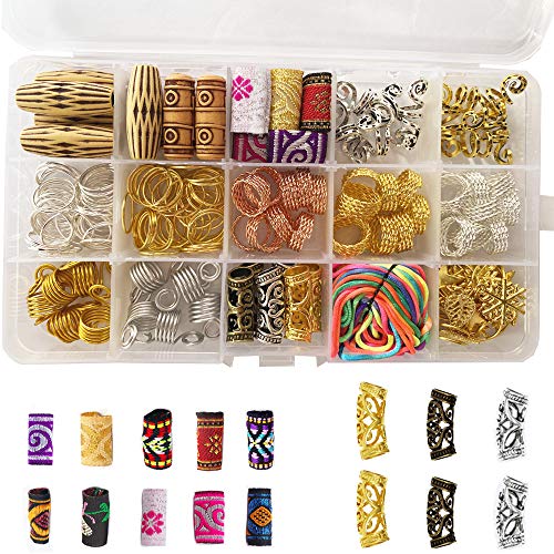 201pcs Dreadlock Beads Hair Tube Beads Braid Accessories Fabric Dreads Beads Decoration Hair Rings Braid Hair Loop Clips Hair Jewelry for Braiding Hair
