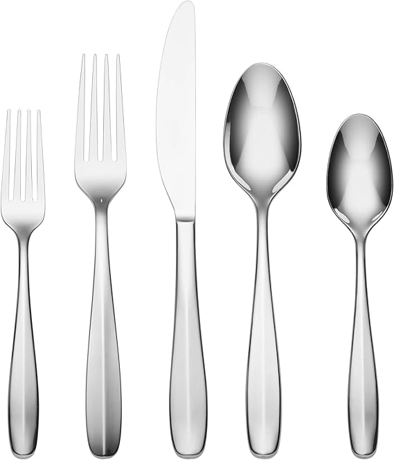 Oneida Silverware Set, Oakwood 20 Piece Everyday Flatware Set, Service For 4, 18/0 Stainless Steel, Dishwasher Safe, Cutlery Sets, Kitchen Utensils Sets, Knives Spoons And Forks (Silver, 20 Pieces)
