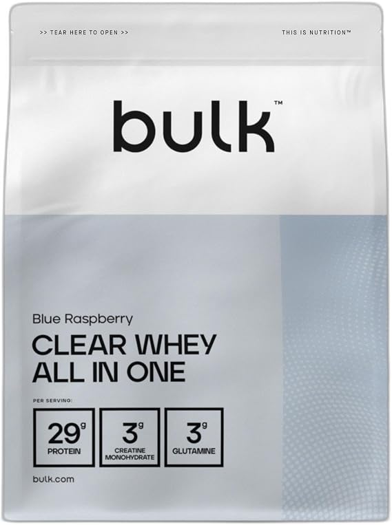 Bulk Clear Whey All in One, Blue Raspberry, 500 g | Protein Powder Shake With Creatine, Glutamine, BCAA, Carbohydrates, 10 Servings