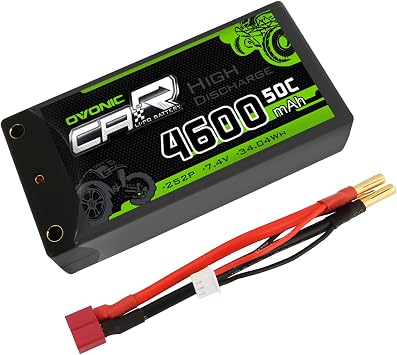 OVONIC 2S Lipo Battery 50C 4600mAh 7.4V Lipo Battery with 4mm Bullet T Ultra Connector for 1/8 1/10 RC Car Truck Boat Vehicles