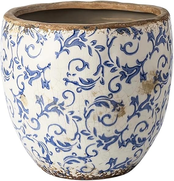 Reto Rustic Ceramic Flower Pots for Garden Plants and Succulents,Distressed Cracked Glazed Planters with Drainage Holes Tuscan Flower Pots for Outdoor,Bluel,no Hole