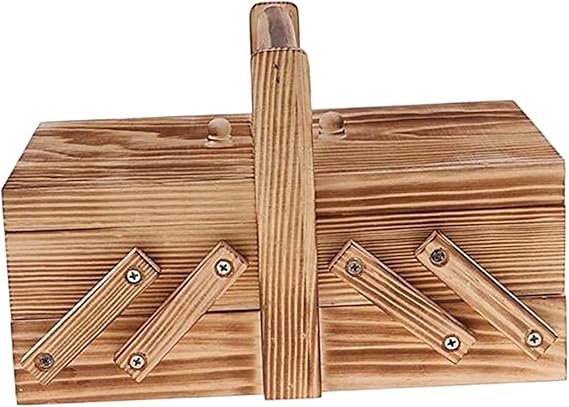 Milageto Wooden Sewing Box Organizer, Natural Pinewood with 6 Compartments, Carry Handle, for Sewing Supplies and Desk Storage