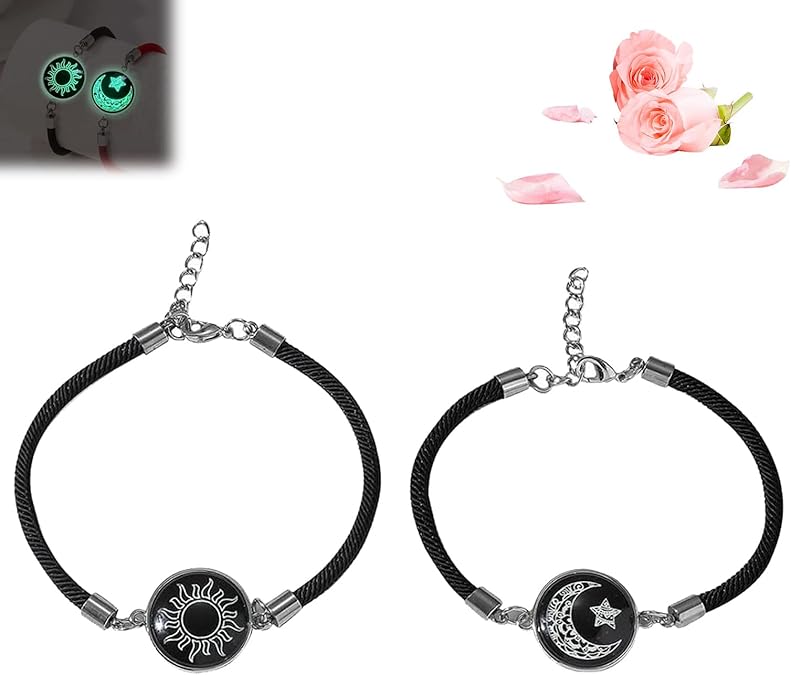 IBHOO Long Distance Touch Bracelets, Touch Bracelets for Couples, Pulseras Que Vibran a La Distancia, Sun and Moon Glass Luminous Bracelet