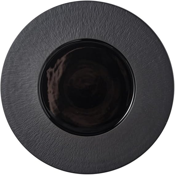 Plates 12 Inch Black Ceramic Western Dinner Plate Round Flat Plate Ceramic Tableware Exquisite Cooking Plate Kitchen Utensils Dinner Plate(Black)