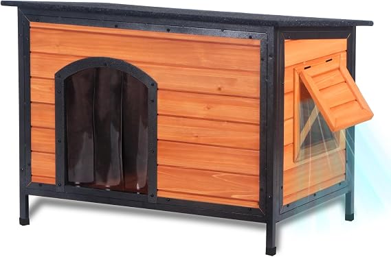FunXplore Dog House Outdoor 34.3" L Chew Proof Dog Kennel for Small Medium Dogs with Strong Metal Chew Proof Frame Raised Design