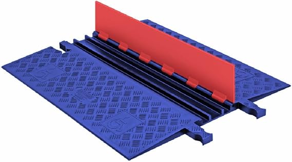 Checkers 3 Channel Low Profile Drive Over Cable Protector with Built in ADA Compliant Ramp, Heavy Duty Loads up to 54,000 Pounds, Polyurethane Construction, Orange/Blue, GD3X75-O/BLU