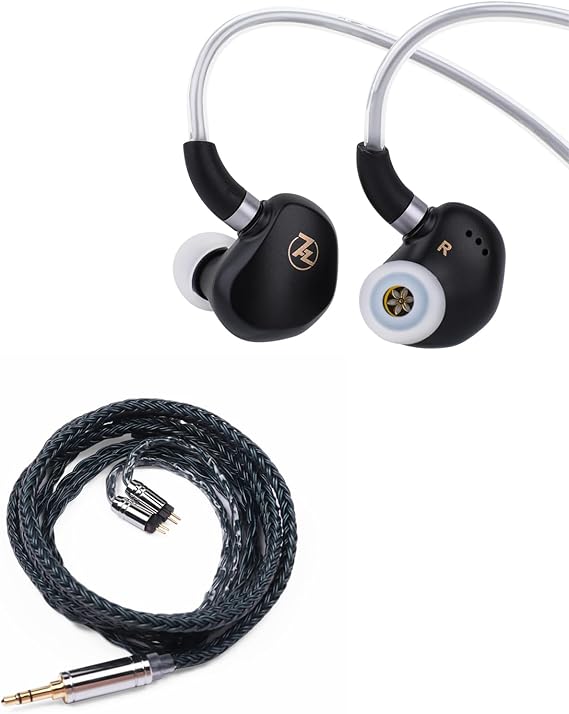 Linsoul 7HZ G1 in-Ear Monitor, 10mm DLC Diaphragm Dynamic Driver IEM Earphone(Without Mic) + Tripowin Zonie IEM Cable, 16 Core Silver Plated Earphone Upgraded Cords(2pin 0.78mm, 3.5mm)(Moss)