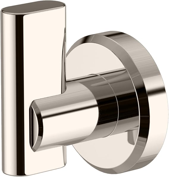 Gatco 5475 Locke Single Robe Hook, Wall Mounted Hook for Bathroom Towels & Robes, Polished Nickel