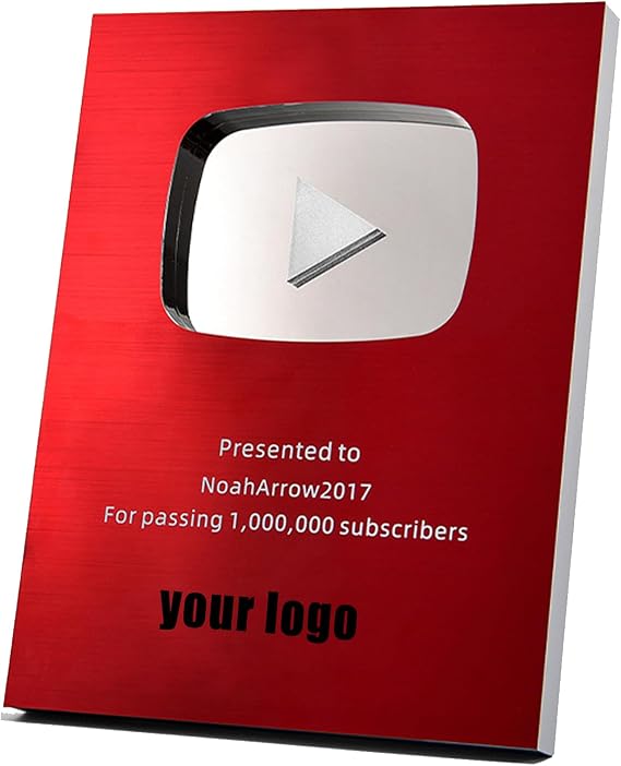 Custom Play Button Style Plaque Personalized Aluminum Alloy Milestone Creator Award Gift for Content Creators-Five colors (Red)