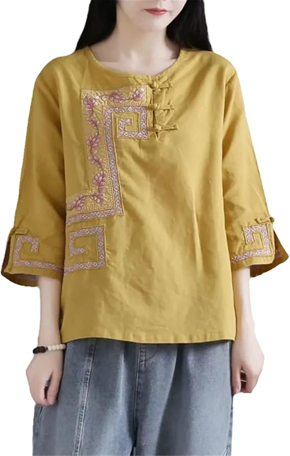 Traditional Chinese Shirt Clothing China Style Tops Embroidery Women Daily Cotton Linen Blouse Spring Summer