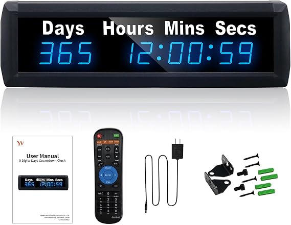 YZ Digital 999 Days Countdown Timer, Count Up/Count Down Clock with Remote, 12/24 Hour Real Time, Event Countdown Clock Large Display, Countdown Calendar for Retirement/Pregnancy/Birthday/Christmas