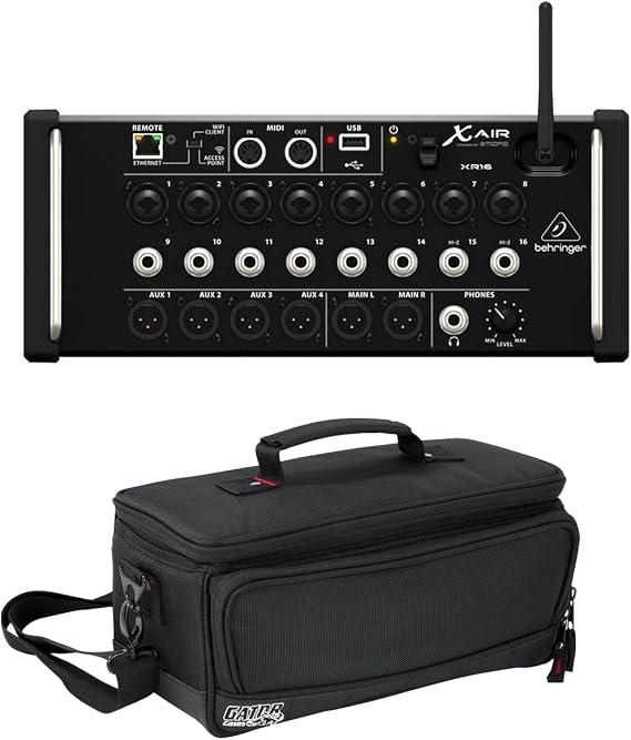 Behringer X Air XR16 Digital Mixer for iPad/Android Tablet with Wi-Fi and USB Recorder - Bundle With Gator Cases Padded Nylon Bag Custom Fit for Behringer X-AIR Mixer,