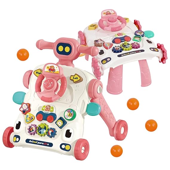 Baby Walker Toddler Sit to Stand Walker 3 in 1 Activity Center (Pink)