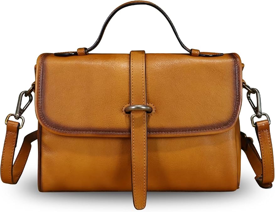 Genuine Leather Purse and Handbag for Women Vintage Handmade Leather Top Handle Purses Satchel Shoulder Bags with Strap