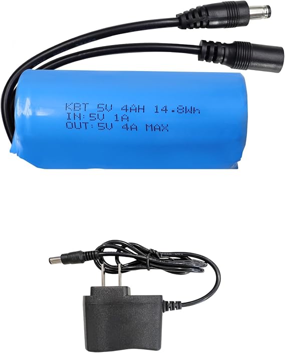 KBT 5V 4Ah Battery Pack with Charger & DC5521 Connector Cable for 5Volt Devices RC Car, Robot, DIY, LED Light Strip