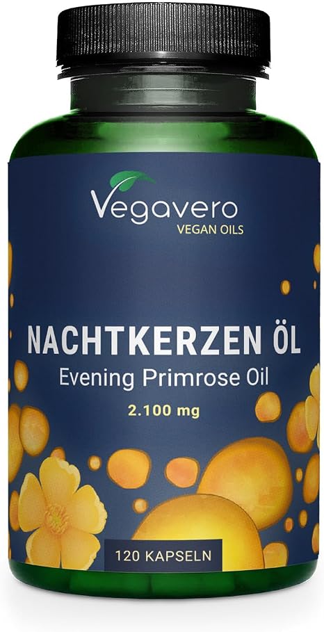 Nachtkerzenöl Kapseln hochdosiert Ohne Gelatine oder Zusatzstoffe 2100 mg Tagesdosis 11% GLA (Omega 6) Laborgeprüft 120 Stück Deutsche Produktion Vegavero