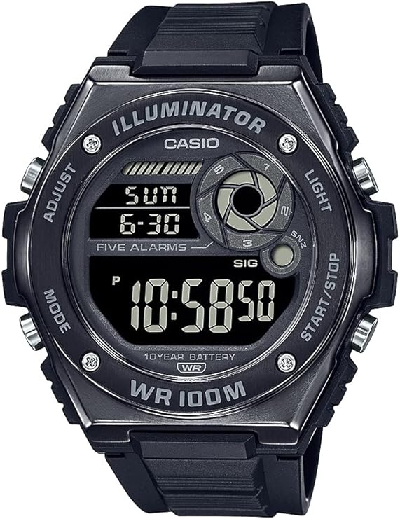 Casio MWD100H Series | Mens Digital Watch | 1/100 SEC Stopwatch | Countdown Timer | LED Light | 100 Meter Water Resistance | Multi Function Alarm | Auto Calendar | Dual Time | 10 Yr Battery