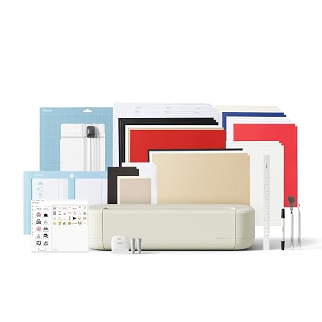 Cricut Explore 5 Essential Bundle + Digital Content Smart Cutting Machine - Perfect for Projects Like Custom Vinyl Decals, T-Shirts, Full-Colour Stickers, Cards, and More