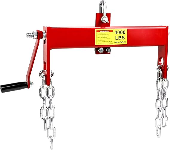 QWORK Engine Load Leveler, 4000lbs Laod Capacity, Heavy Duty Steel Engine Hoist Leveler Shop Crane Lift Hoist with 2 Chains, Red