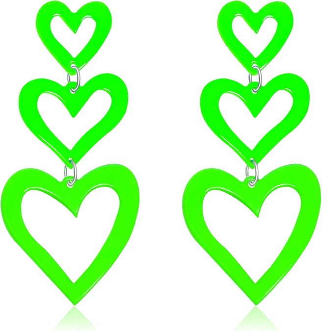 Neon Heart Earrings for Women Acrylic Neon Earrings 80s 90s Outfit for Women Glow Party Accessories Gifts Hot Pink Orange Green Yellow