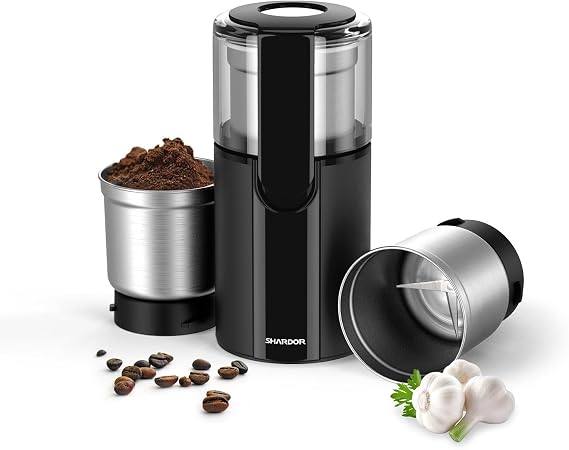 SHARDOR Coffee Spice Grinder Electric,2 Removable Cups Grinder for Kitchen | 70g Coffee bean grinder for wet & dry grinding,304 stainless blade grind coffee beans,nuts,masala,garlic, ginger and onion