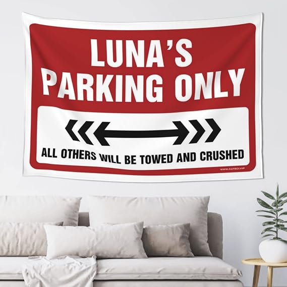 Tapestry Wall Art Luna'S Parking Only Tapestry Outdoor Bar Decor Garage Decor for Men(100X150CM)