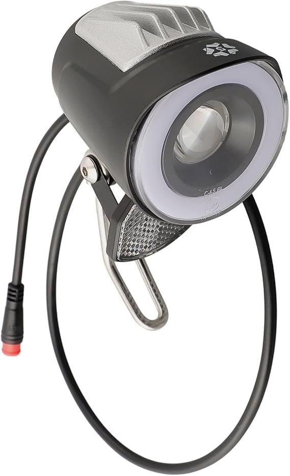 LED Headlight for E-Bike Front Light Spotlight Electric Bicycle 6-48V IPX4 Electric Bicycle Front Light Spotlight 2-Pin Connector Adjustable Angle 20Lux Illumination