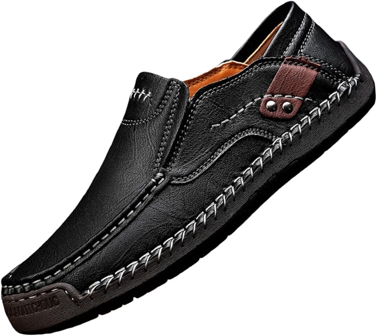 Men's Leather Driving Walking Shoes Slip-On Loafers Vintage Lightweight Comfortable Flats Moccasin Dress Oxford Casual Boat Shoes Handmade 2026