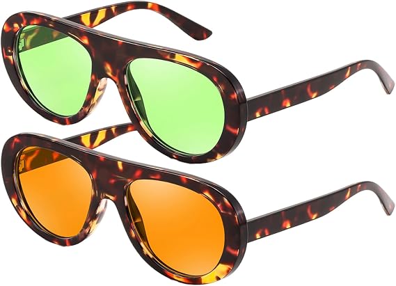Karsaer 2 Pcs Retro Aviator Chunky Sunglasses for Women Men 70s Trendy Chic UV400 Sun Glasses