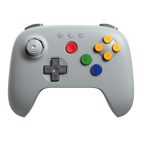 8BitDo 64 Bluetooth Controller for Analogue 3D, Switch 1/2, Windows&Android | Hall Effect Joystick, Turbo, Vibration - Grey