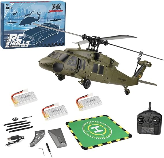 K170 UH-60L RC Helicopter for Adults, 2.4G 4CH Flybarless RC Military Helicopter Toy Gift - RTF