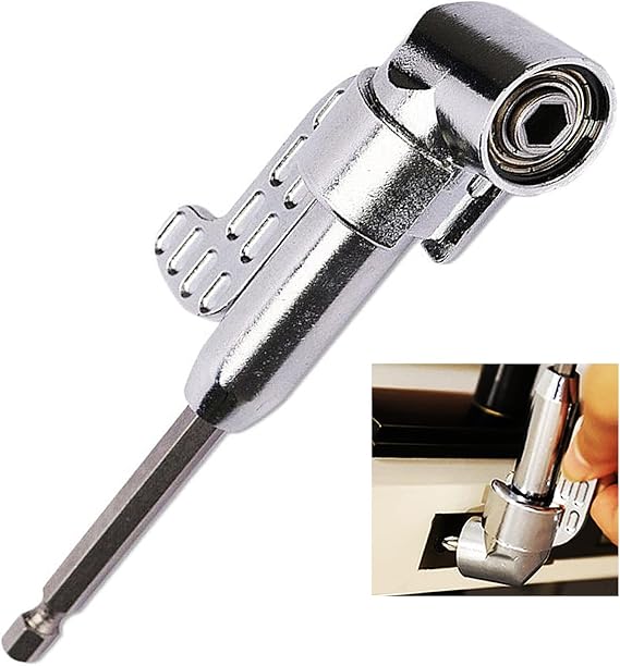 Right Angle Drill Attachment 105 Degree Right Angle Extension Power Angle Screwdriver Drill Attachment, Right Angle Drill Bit Adapter, Angled Screwdriver for Tight Space LS-1, Silver