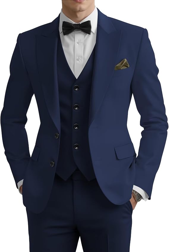 Men's Tuxedo Slim Fit 3 Piece Suits for Men Elegant Wedding Prom Suits One Button Dinner Party Blazer Vest Pants Set