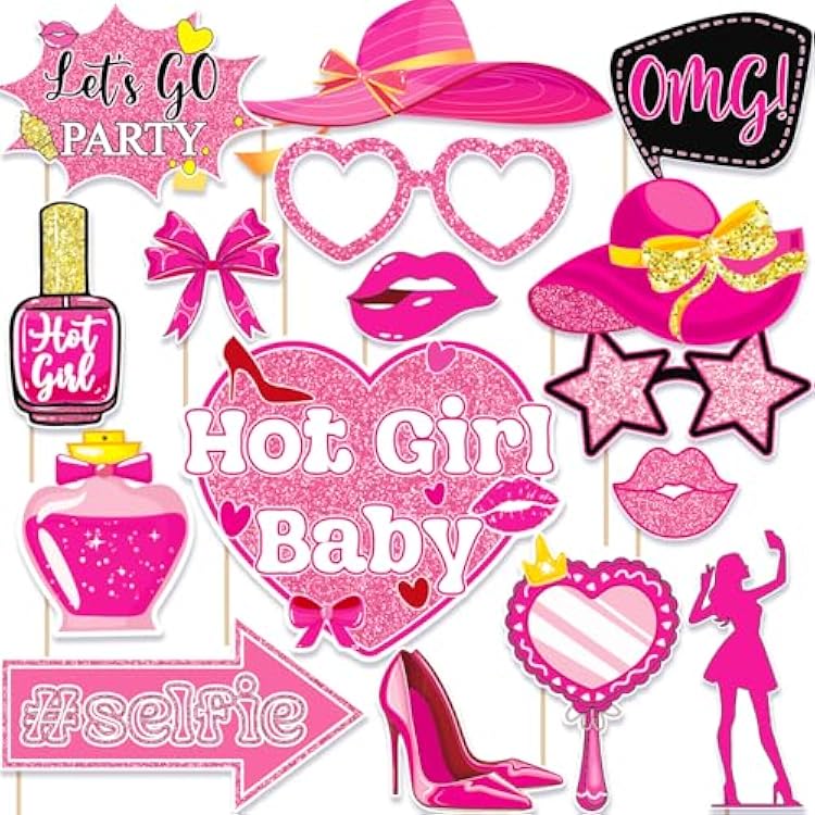Hot Pink Girls Birthday Photo Booth Props Pink Party Decorations Lets Go Girls Party Decor Photobooth for Bachelorette Girls Birthday Bridal Shower