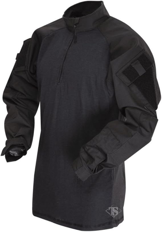 Tru-Spec T.R.U. 1/4 Zip Combat Shirt, Men's Tactical Long Sleeves - 65/35 Polyester Cotton Rip-Stop Fabric, Black - XX-Large