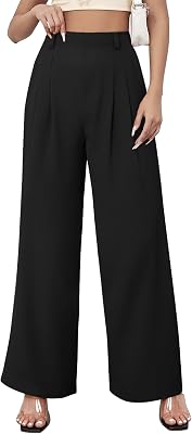 Womens Wide Leg Pants High Waisted Dress Pants Black Straight Leg Work Trousers with Pockets Business Casual Outfits