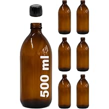 Afracam Amber Ecza Şişesi, 500 ml, Kahverengi Cam, Plastik Contalı Kilit Kapak, Hava ve Sıvı Sızdırmaz, 28mm Ağız Çaplı, Parfüm Demlemek İçin Uygun, 6 Adet (500, Siyah Kapak)