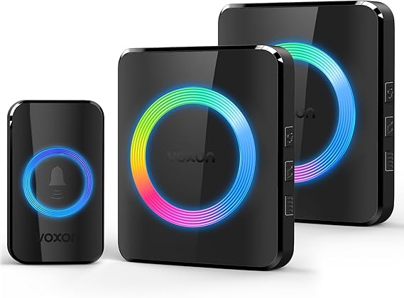 VOXON Wireless Doorbell, Waterproof IP65 Door Bell Wireless Cordless, Black | Plug in Doorbells Chime with 2 Receivers, 120dB Lound with 1300ft Long Range and 5 Volume Levels 60 Melodies